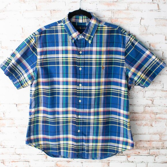 Ralph Lauren Slim Fit Short Sleeve Button Down Plaid Shirt Men’s XL Multicolor - Picture 1 of 6